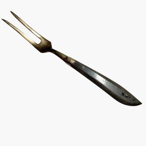 Two Pronged Meat Fork Server Brass Dark Wood Handle Vintage Mid Century Modern